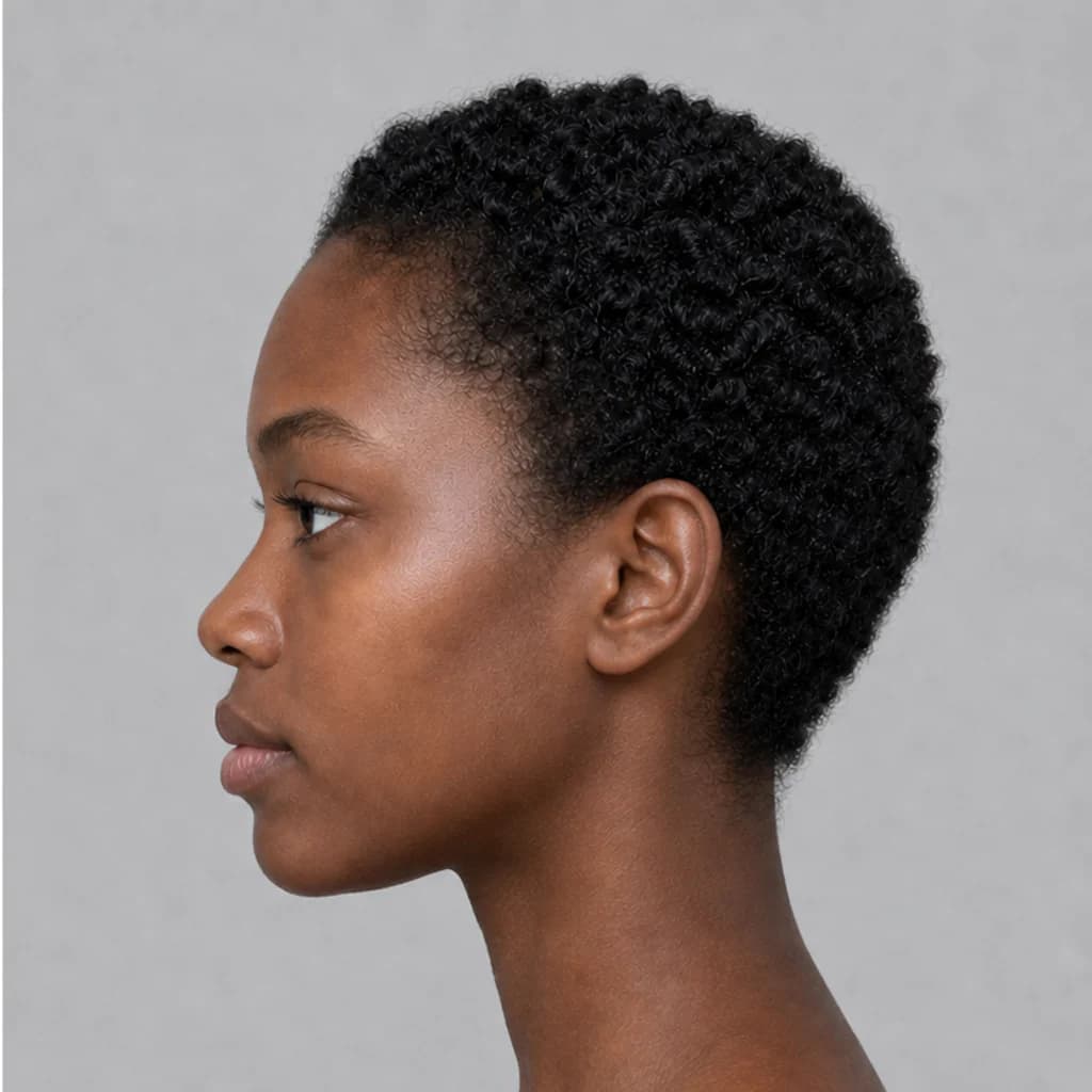 Profile portrait showing the same Bright Winter coloring.