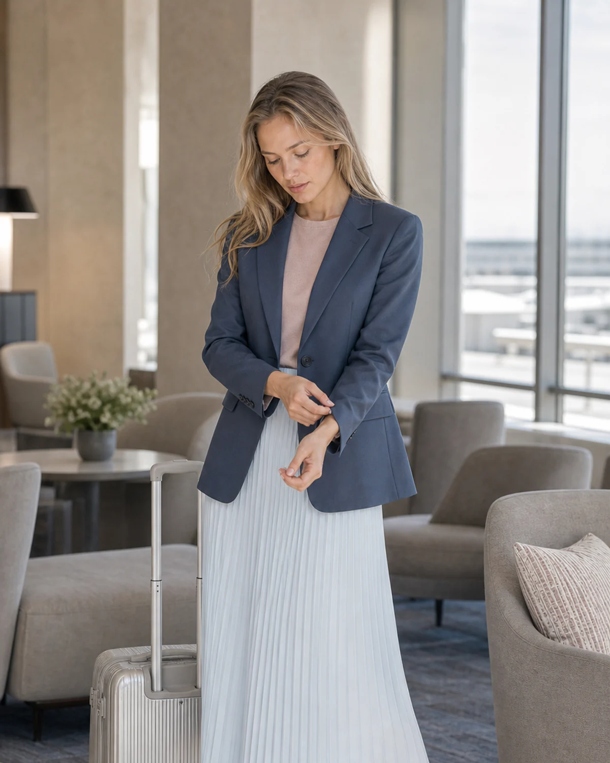Woman wearing the Blue Mist combination in Light Summer colors.