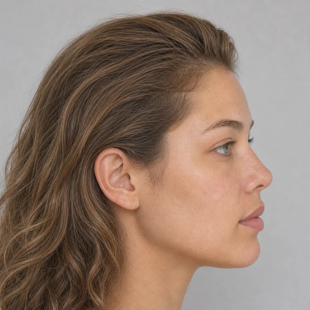Profile portrait showing the same Soft Autumn coloring.
