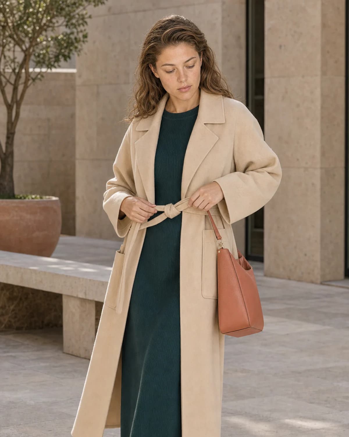 Woman wearing the Teal Brown Anchor combination in Soft Autumn colors.